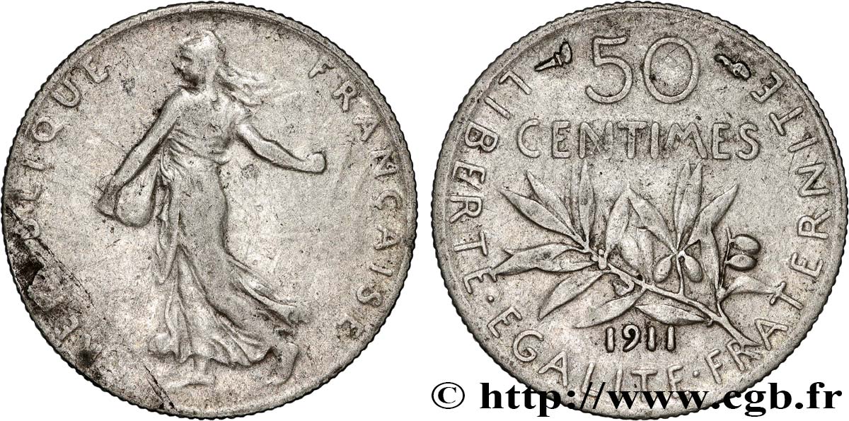 50 centimes Semeuse 1911 Paris F.190/18 BC+ 