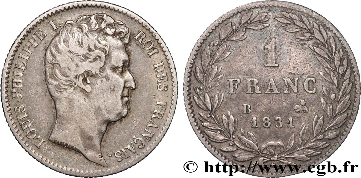 1 franc Louis-Philippe, tête nue 1831 Rouen F.209/2 BC+ 