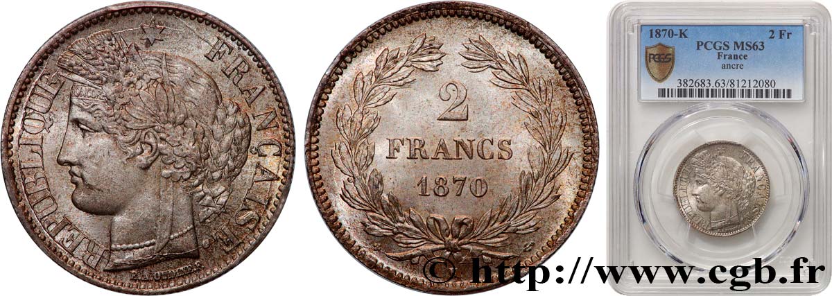 2 francs Cérès, sans légende 1870 Bordeaux F.264/2 SPL63 PCGS
