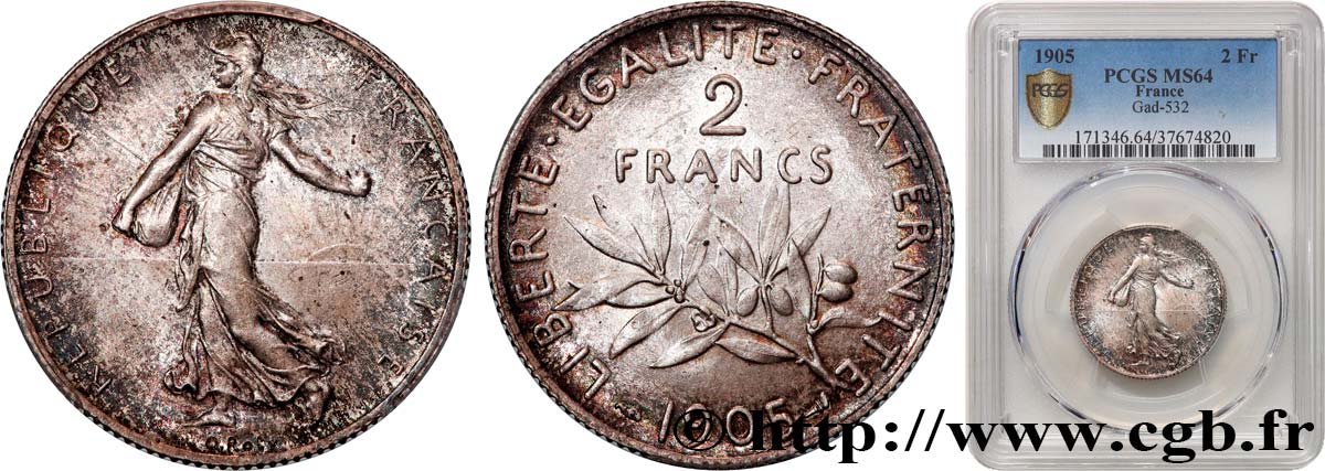 2 francs Semeuse 1905  F.266/9 SPL64 PCGS