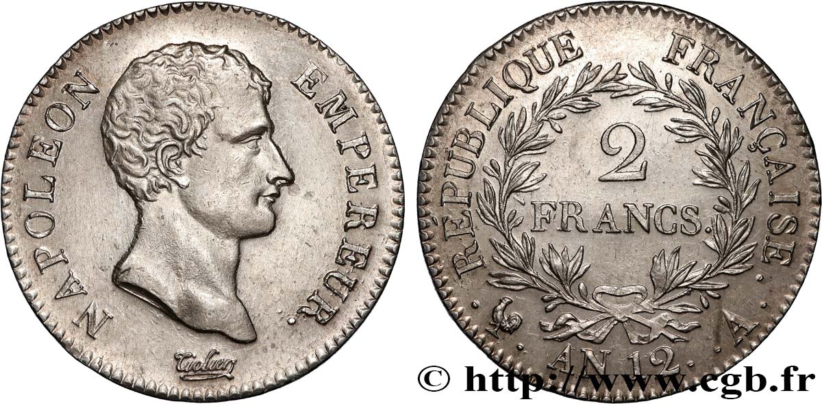 2 francs Napoléon Empereur, Calendrier révolutionnaire 1804 Paris F.251/1 VZ+ 