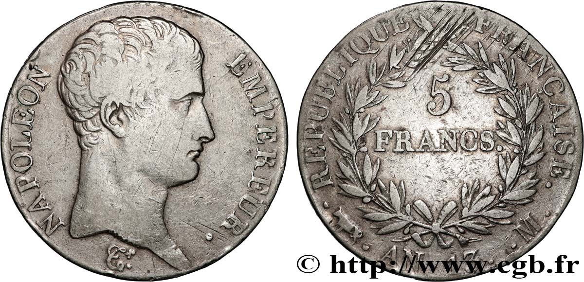 5 francs Napoléon Empereur, Calendrier révolutionnaire 1805 Toulouse F.303/13 TB 