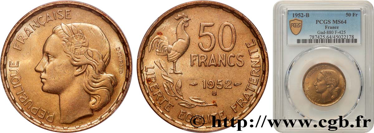 50 francs Guiraud 1952 Beaumont-le-Roger F.425/9 SPL64 PCGS