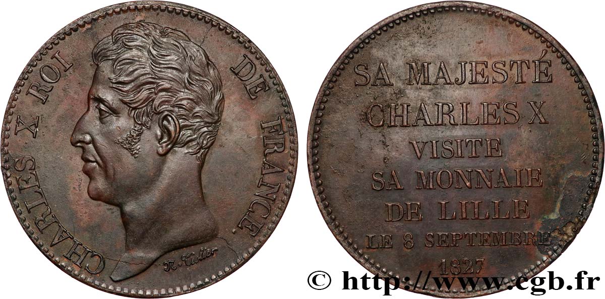 Monnaie de visite, module de 5 francs, pour la visite du roi à la Monnaie de Lille 1827 Lille VG. 2648  AU 