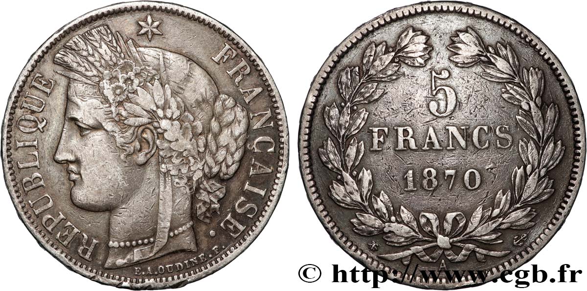 5 francs Cérès, sans légende 1870 Paris F.332/1 TB 