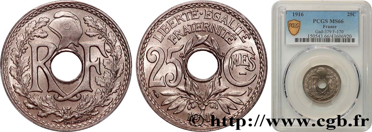 25 centimes Lindauer, Cmes souligné 1916 Paris F.170/4 FDC66 PCGS