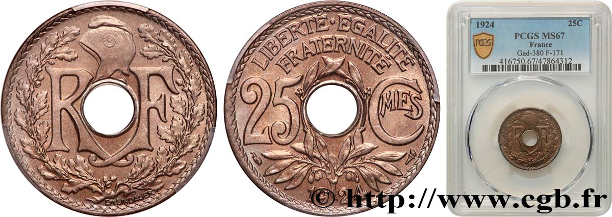 25 centimes Lindauer 1924  F.171/8 FDC67 PCGS