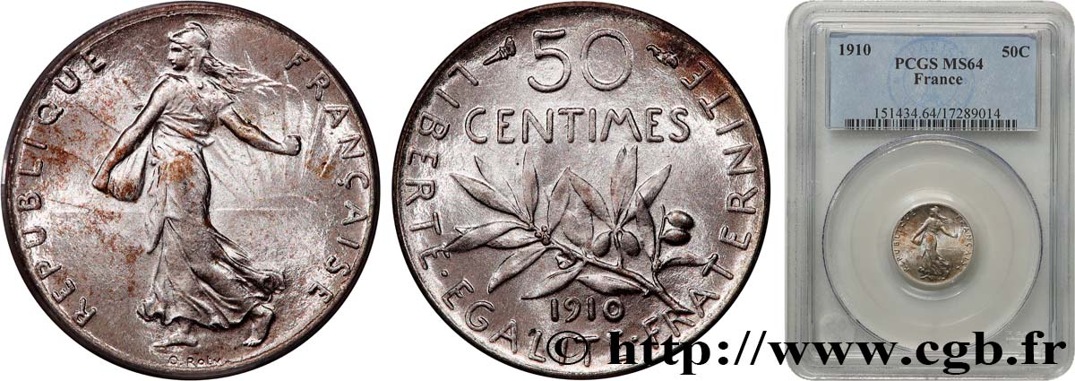 50 centimes Semeuse 1910 Paris F.190/17 MS64 PCGS