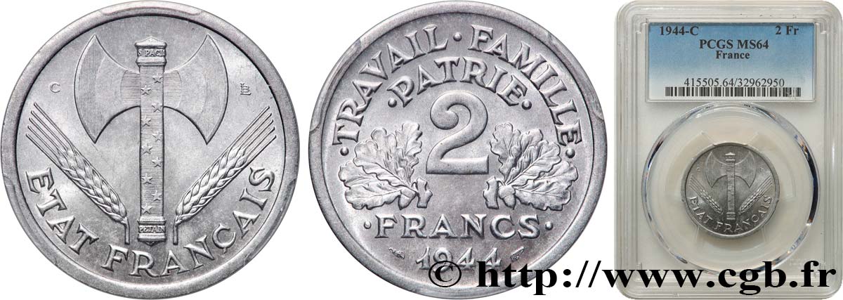 2 francs Francisque 1944 Castelsarrasin F.270/6 SC64 PCGS