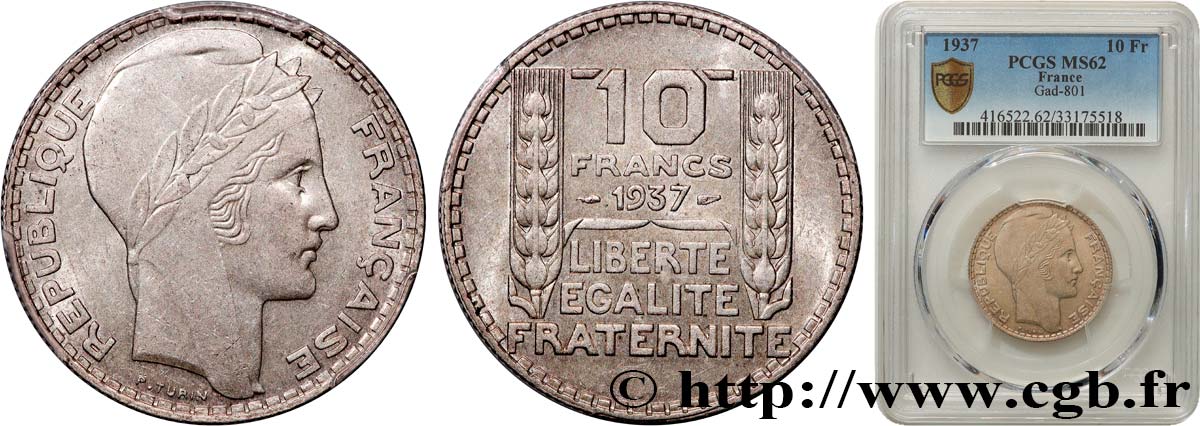 10 francs Turin 1937  F.360/8 EBC62 PCGS