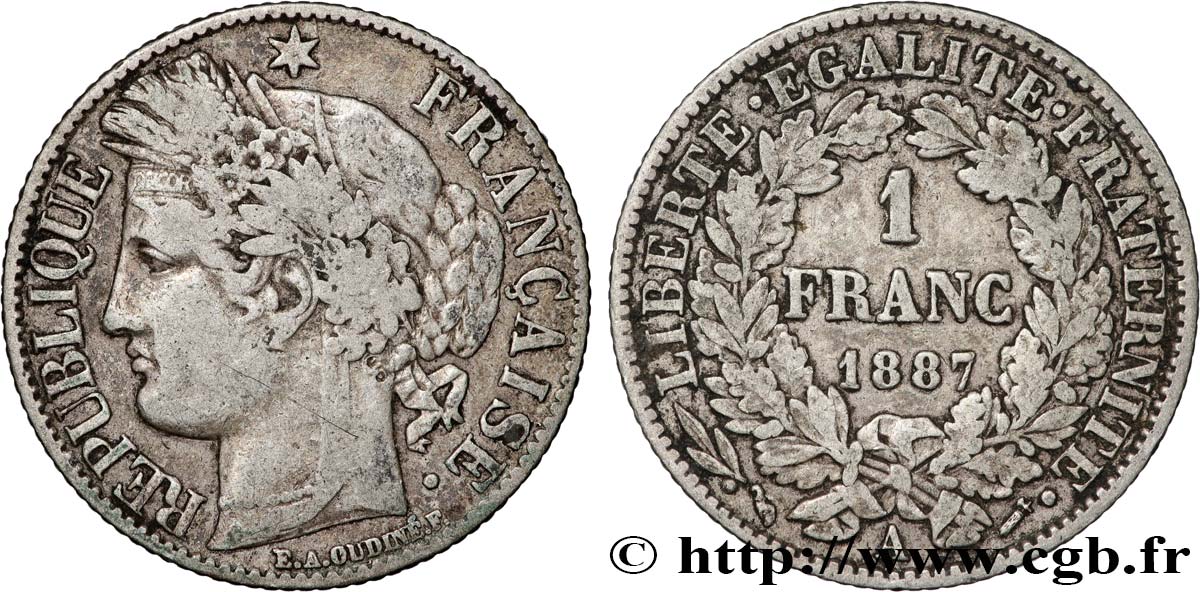 1 franc Cérès, IIIe République 1887 Paris F.216/9 MB 