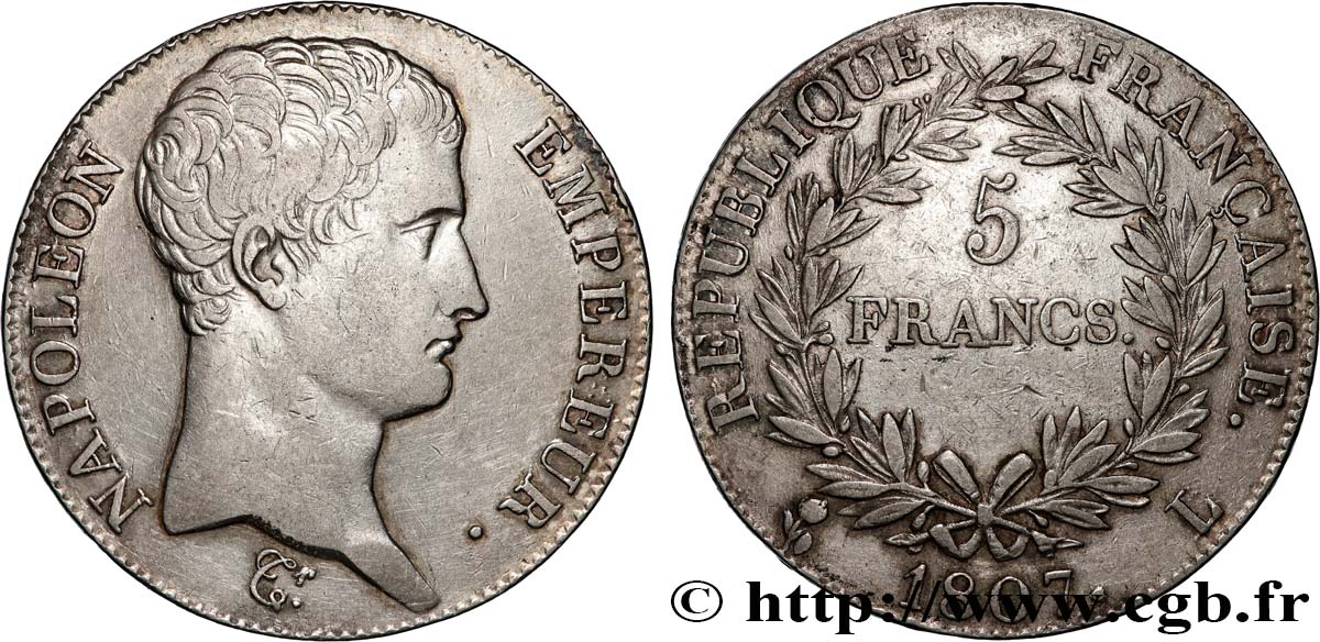 5 francs Napoléon Empereur, Calendrier grégorien 1807 Bayonne F.304/18 XF 