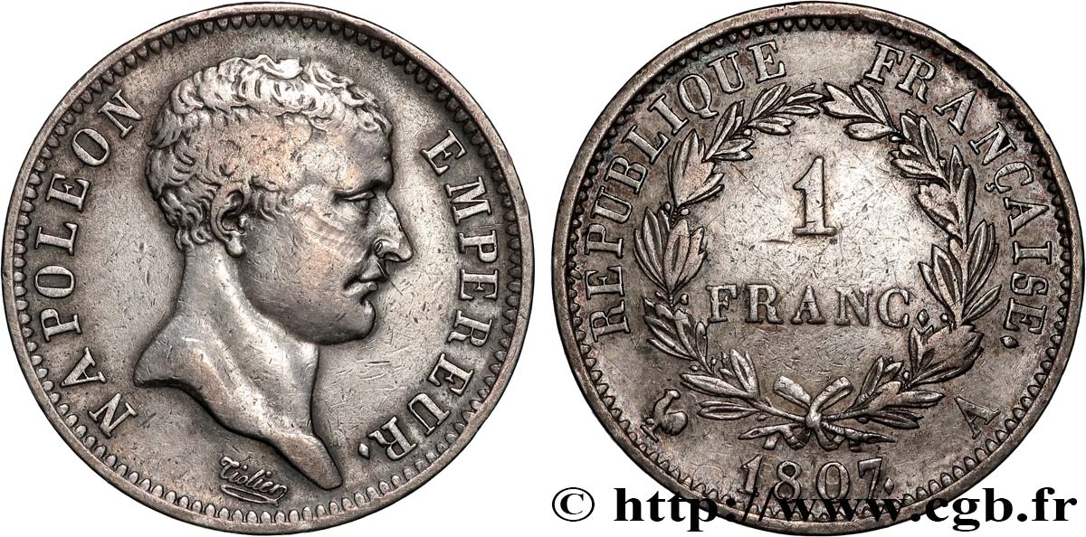 1 franc Napoléon Empereur, tête de nègre 1807 Paris F.203/1 q.BB 