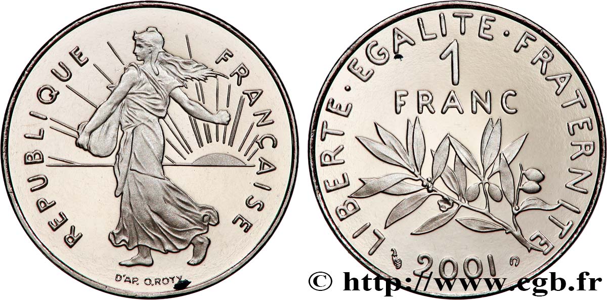 1 franc Semeuse, nickel, BE (Belle Épreuve) 2001 Pessac F.226/49 var. ST 