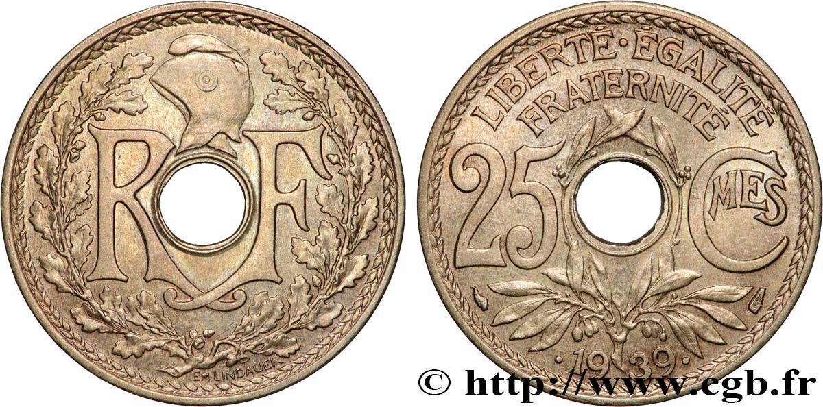 25 centimes Lindauer, Maillechort 1939  F.172/3 VZ+ 