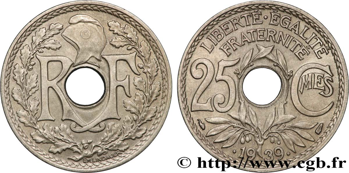 25 centimes Lindauer, Maillechort 1939  F.172/3 EBC+ 