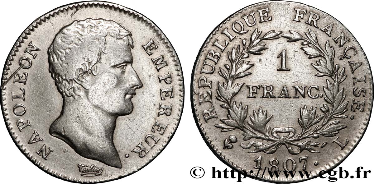1 franc Napoléon Empereur, Calendrier grégorien 1807 Bayonne F.202/14 VF 