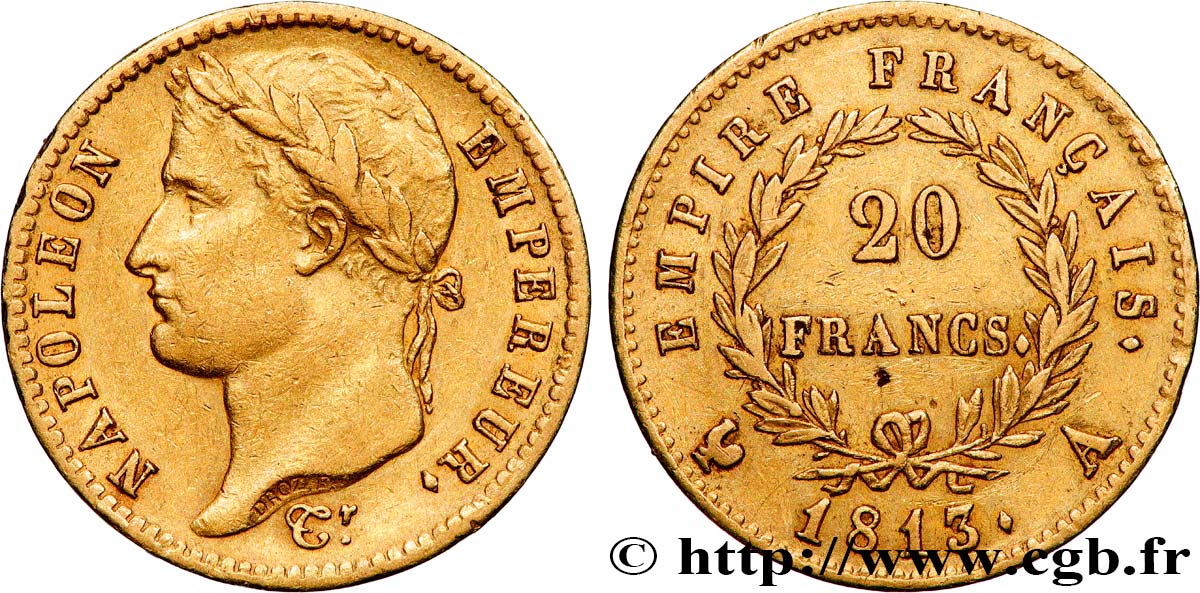 20 francs or Napoléon tête laurée, Empire français 1813 Paris F.516/30 BB 