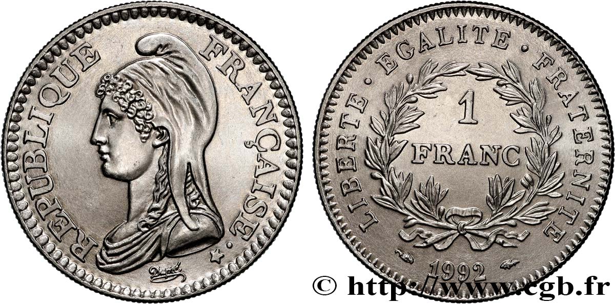 1 franc République 1992  F.229/2 SPL+ 