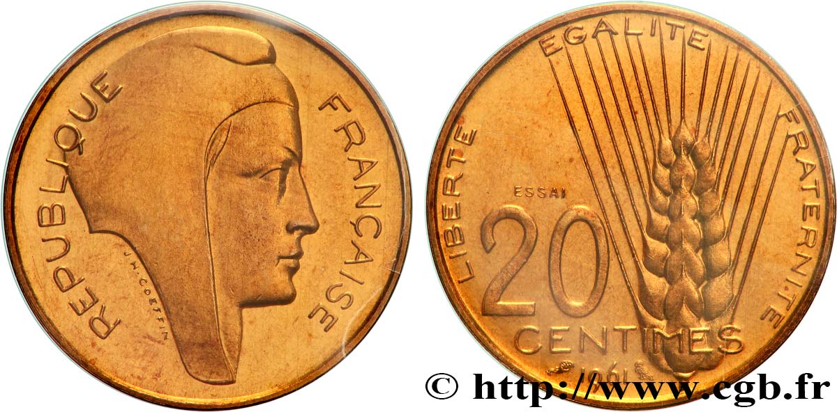 Essai du concours de 20 centimes par Coeffin 1961 Paris GEM.55 6 SPL+ 