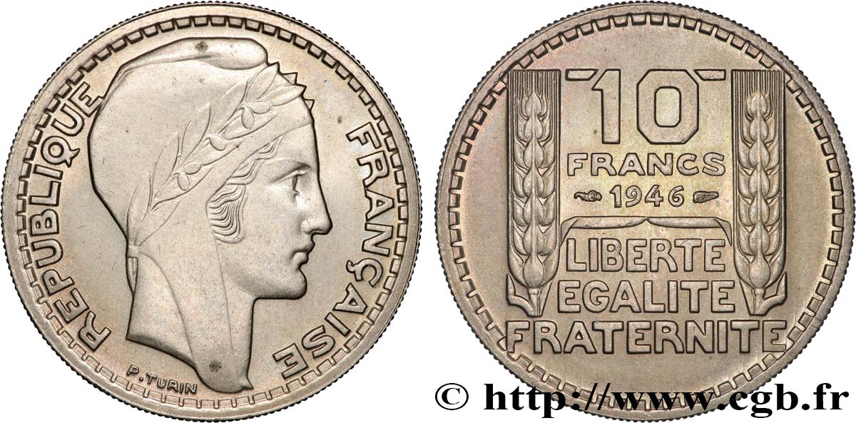 10 francs Turin, grosse tête, rameaux courts 1946  F.361A/2 SUP+ 