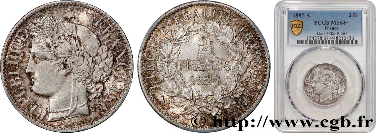 2 francs Cérès, avec légende 1887 Paris F.265/13 SPL64 PCGS