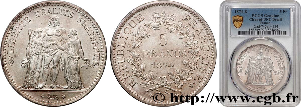 5 francs Hercule 1874 Bordeaux F.334/13 MS PCGS