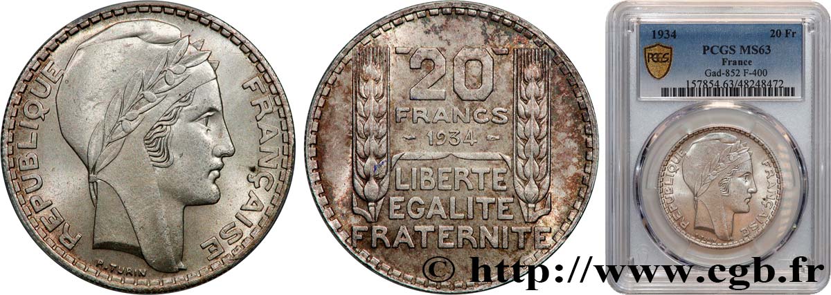 20 francs Turin 1934  F.400/6 SPL63 PCGS