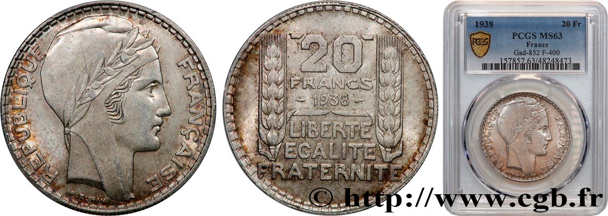 20 francs Turin 1938  F.400/9 SPL63 PCGS