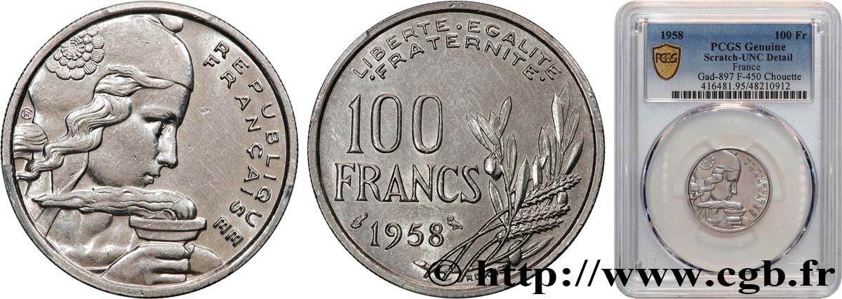 100 francs Cochet, Chouette 1958  F.450/13 VZ+ PCGS