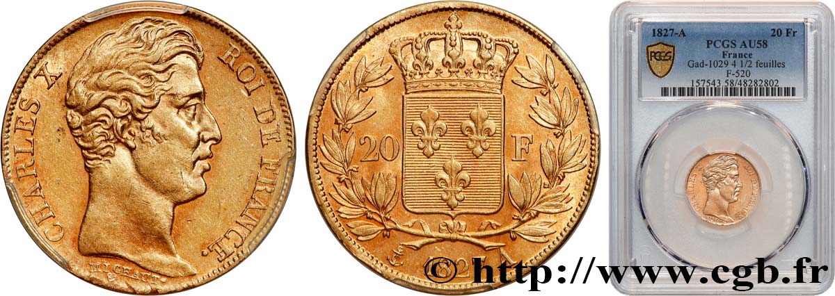 20 francs or Charles X 1827 Paris F.520/6 AU58 PCGS