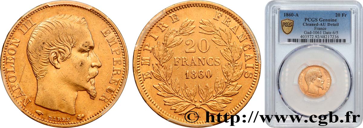 20 francs or Napoléon III, tête nue 1860 Paris F.531/17 TTB+ PCGS