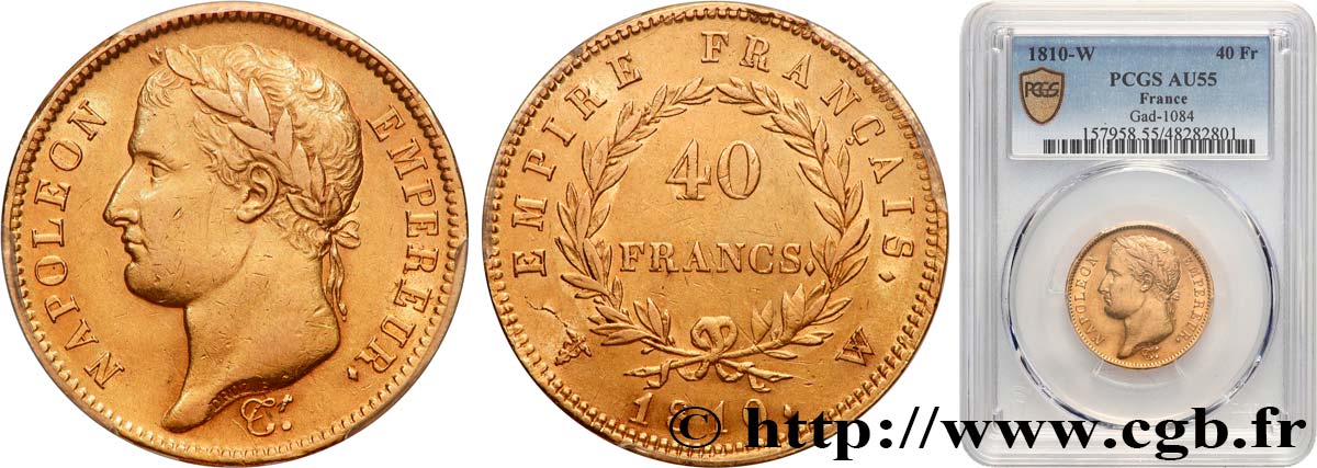 40 francs or Napoléon tête laurée, Empire français 1810 Lille F.541/5 VZ55 PCGS