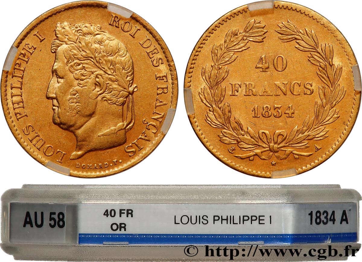 40 francs or Louis-Philippe 1834 Paris F.546/6 EBC58 GENI