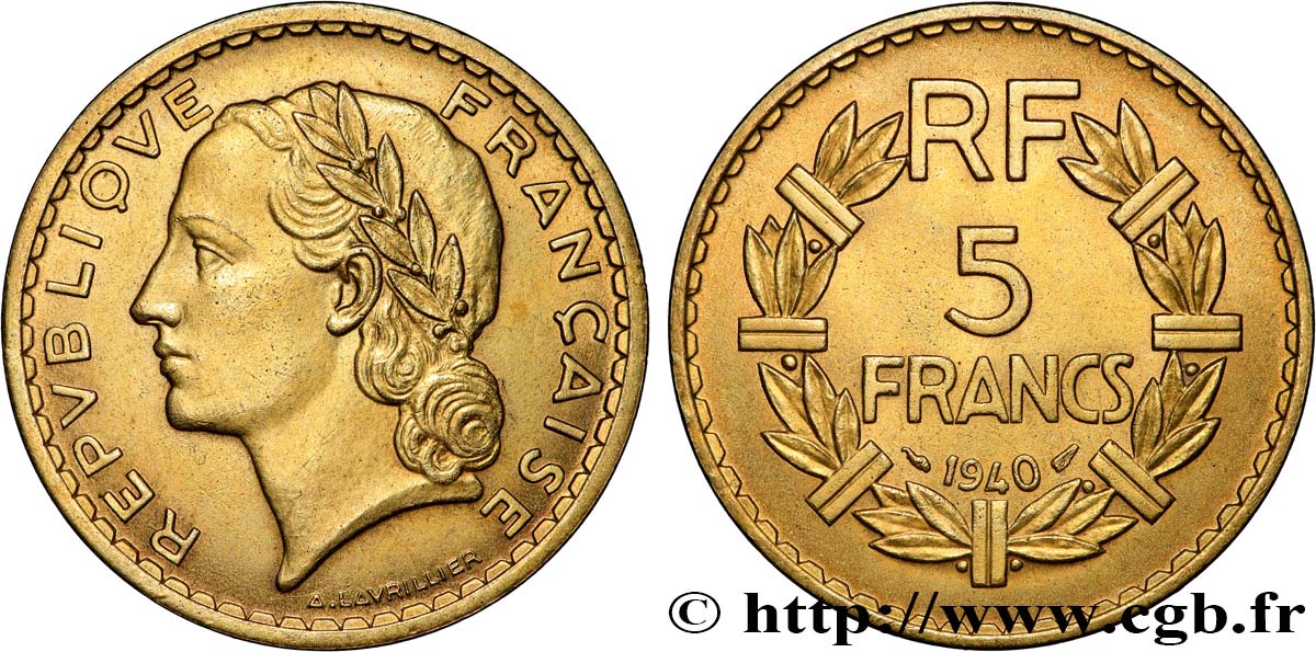 5 francs Lavrillier, bronze-aluminium 1940  F.337/4 fVZ 