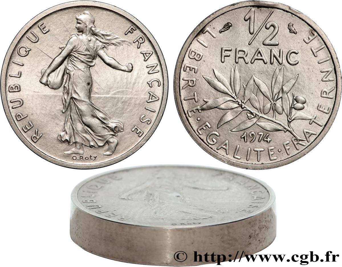 Piéfort argent de 1/2 franc Semeuse 1974 Pessac GEM.91 P2 SUP+ 