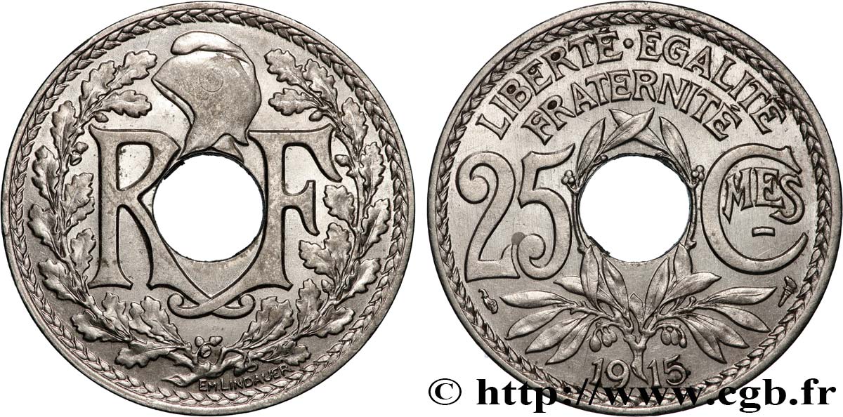 25 centimes Lindauer, Cmes souligné 1915  F.170/3 SS 