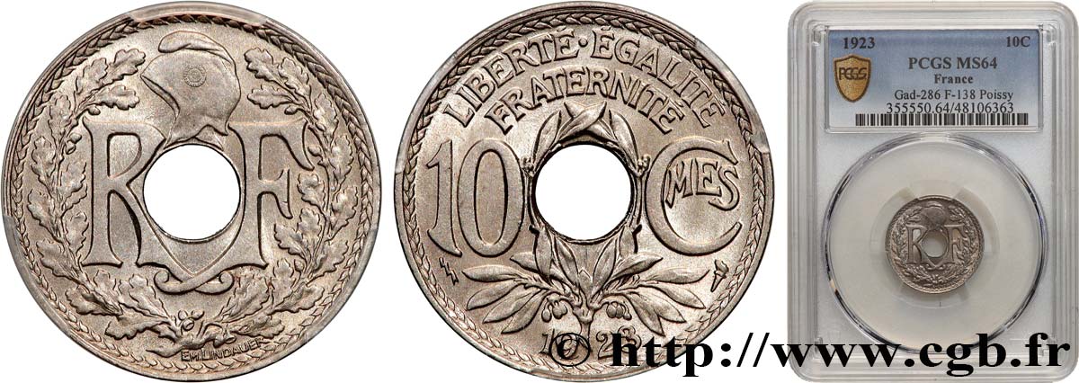 10 centimes Lindauer 1923 Poissy F.138/9 MS64 PCGS