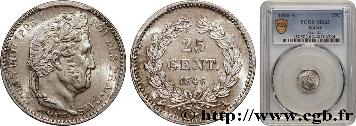 25 centimes Louis-Philippe 1846 Paris F.167/5 MS63 PCGS