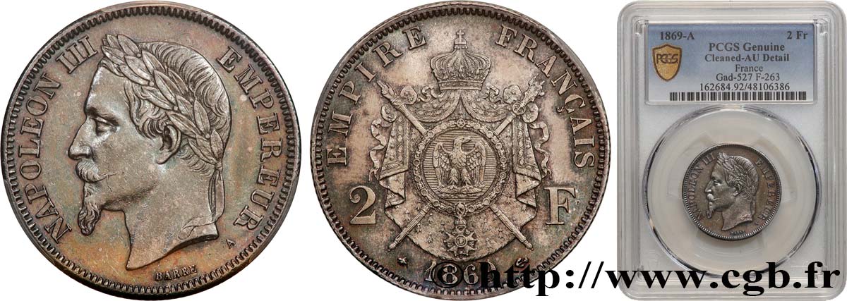 2 francs Napoléon III, tête laurée 1869 Paris F.263/10 TTB+ PCGS