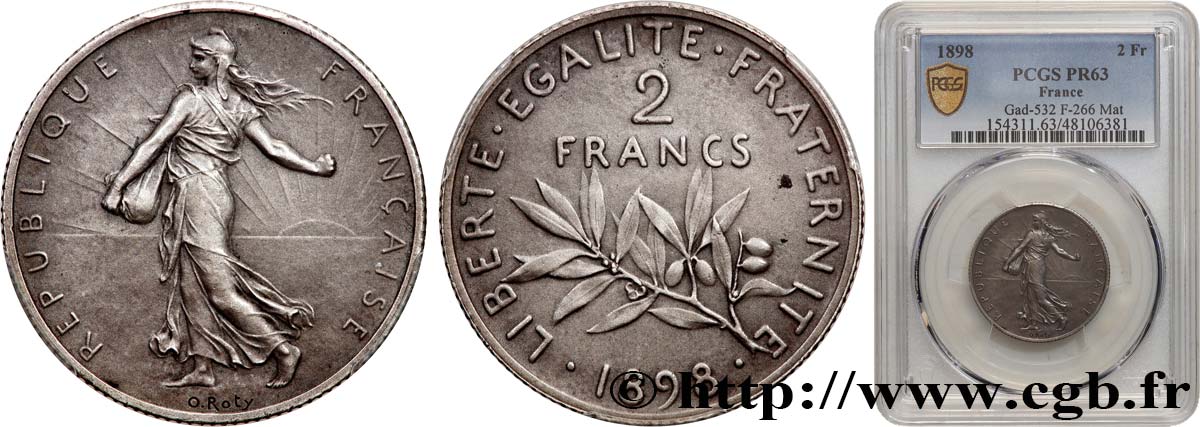 2 francs Semeuse, Flan Mat 1898  F.266/2 MS63 PCGS