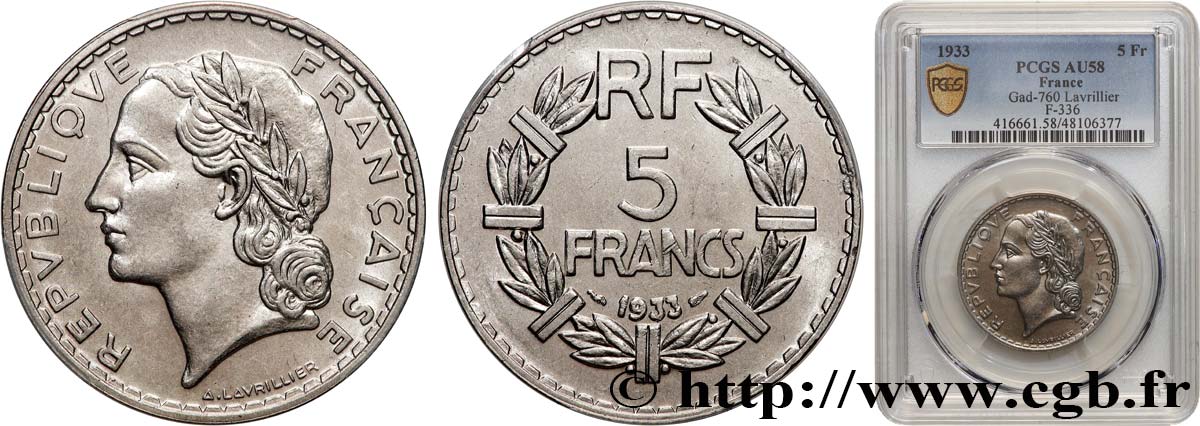 5 francs Lavrillier, nickel 1933  F.336/2 EBC58 PCGS