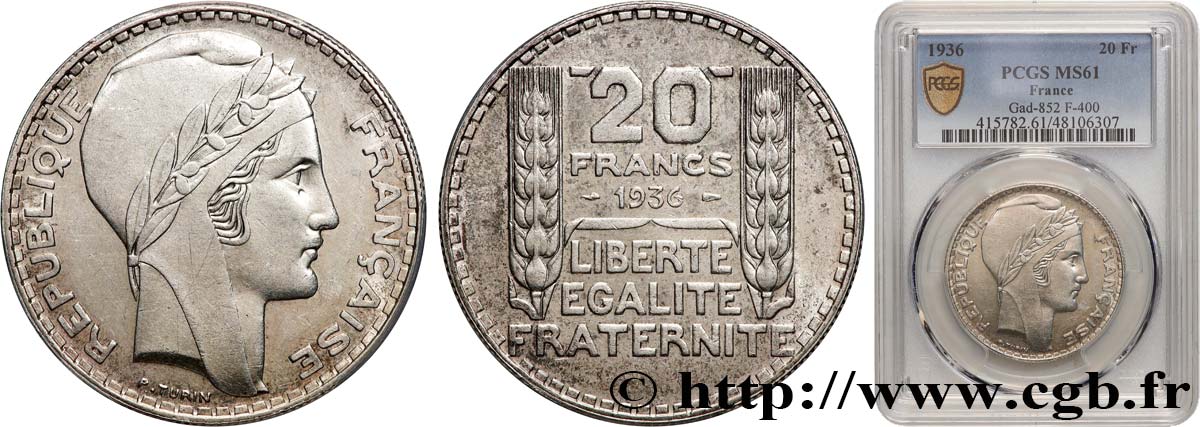 20 francs Turin 1936  F.400/7 VZ61 PCGS