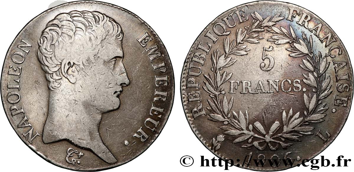 5 francs Napoléon Empereur, Calendrier grégorien 1806 Bayonne F.304/7 TB 