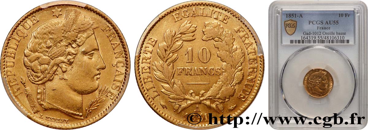 10 francs or Cérès, IIe République 1851 Paris F.504/3 SUP55 PCGS