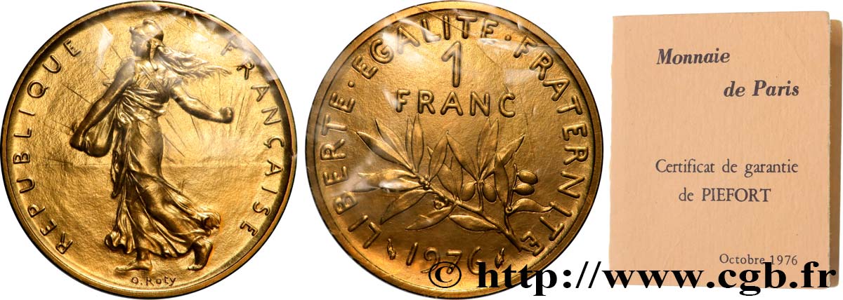 Piéfort en Or de 1 franc Semeuse 1976 Pessac GEM.104 P3 ST 