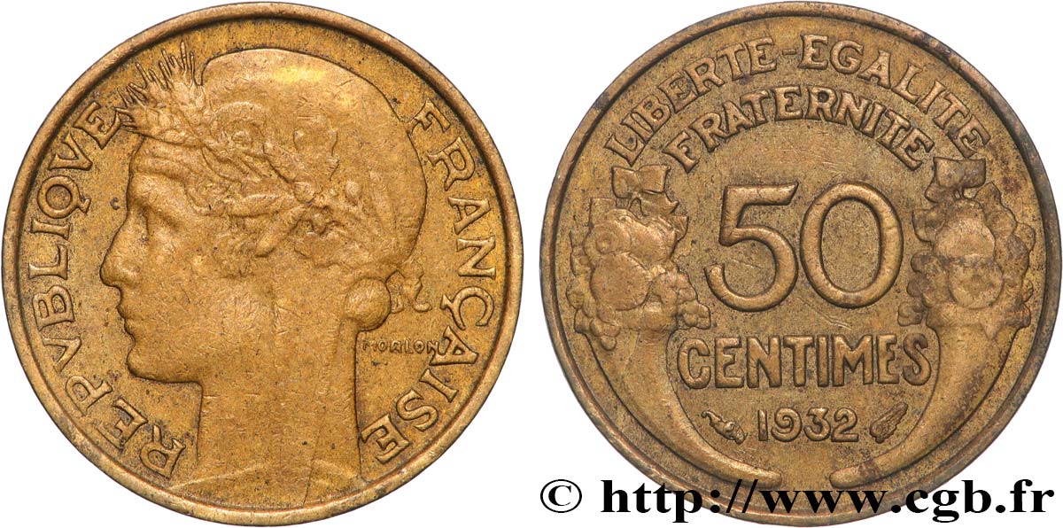 50 centimes Morlon, sans raisin ni fruit, 9 et 2 ouverts 1932  F.192/8 fSS 