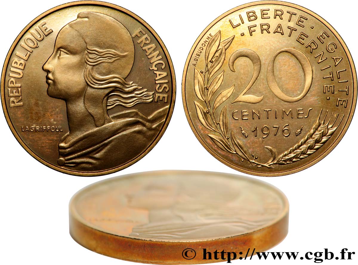 Piéfort Br-Al de 20 centimes Marianne 1976 Pessac GEM.56 P1 MS 