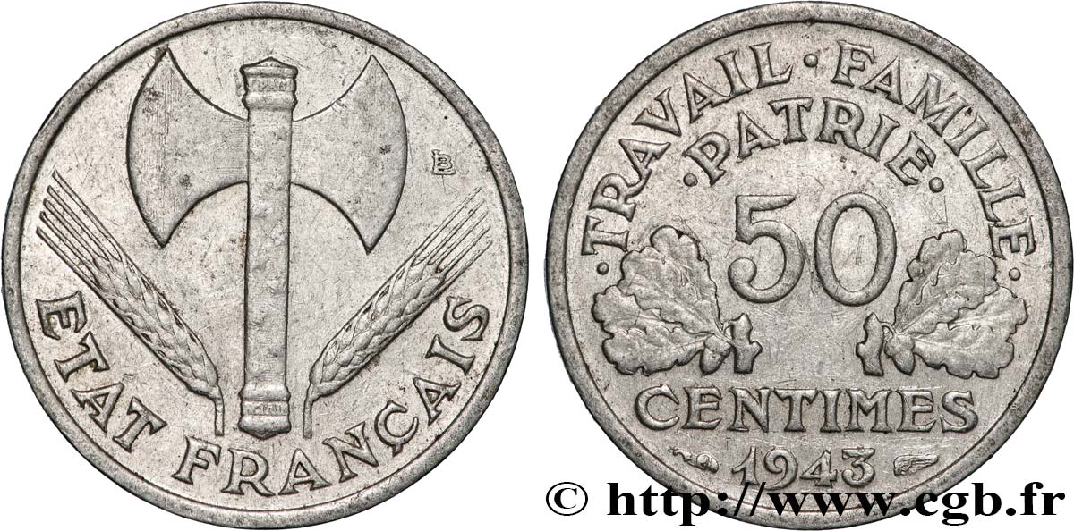 50 centimes Francisque, lourde 1943  F.195/4 TB 