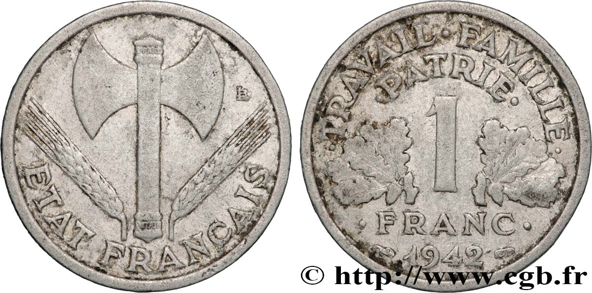 1 franc Francisque, légère 1942 Paris F.223/2 BC 